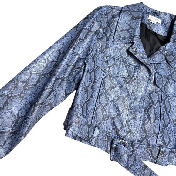 NOIZE Faux Vegan LEATHER Blue Snake Skin Cropped Bomber Glam Jacket Womens 2XL - Picture 7 of 8